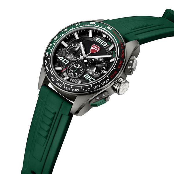 Ducati Quartz Chronograph Black Dial Green Silicone Strap Watch For Men - image number 1