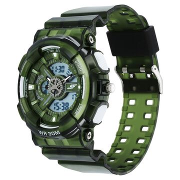 Sonata SF Spectra Quartz Digital Green Dial Translucent Green Polyether Strap Watch For Men