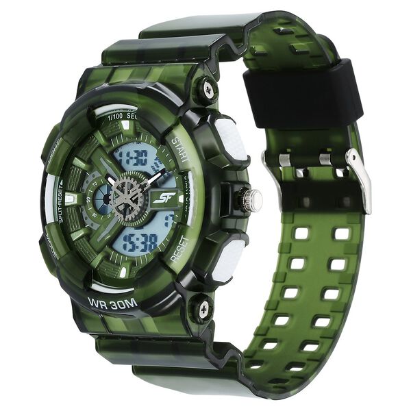 Sonata SF Spectra Quartz Digital Green Dial Translucent Green Polyether Strap Watch For Men - image number 1