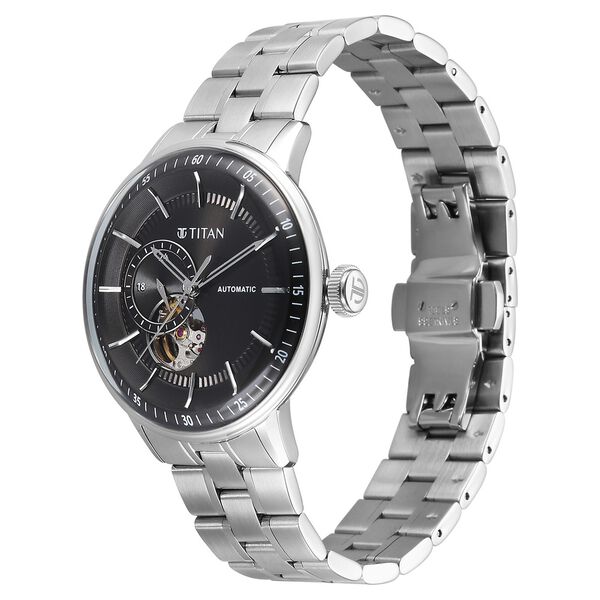 Titan Orbital Open Heart Automatic Analog with Black Dial Silver Stainless Steel Strap Watch for Men - image number 3