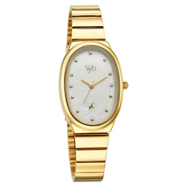 Vyb Enigma By Fastrack Quartz Analog Mother of Pearl Dial Golden Metal Strap Watch For Girls - image number 2
