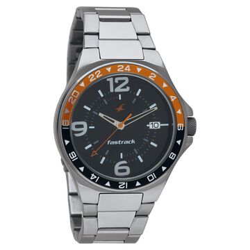 Fastrack Quartz Analog with Date Black Dial Stainless Steel Strap Watch for Guys
