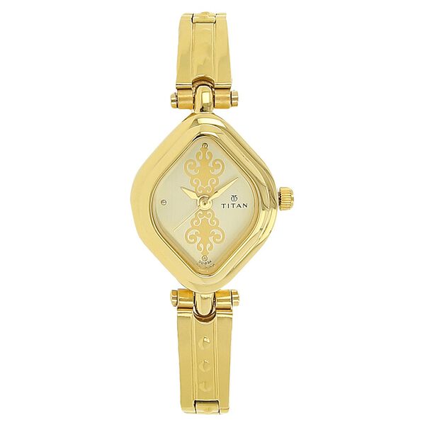 Titan Quartz Analog Champagne Dial Stainless Steel Strap Watch for Women - image number 0