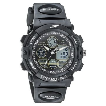 SF Hustler Quartz Digital Analog Digital Black Dial Black PU Strap Watch For Men
