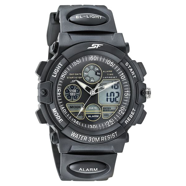 SF Hustler Quartz Digital Analog Digital Black Dial Black PU Strap Watch For Men - image number 0