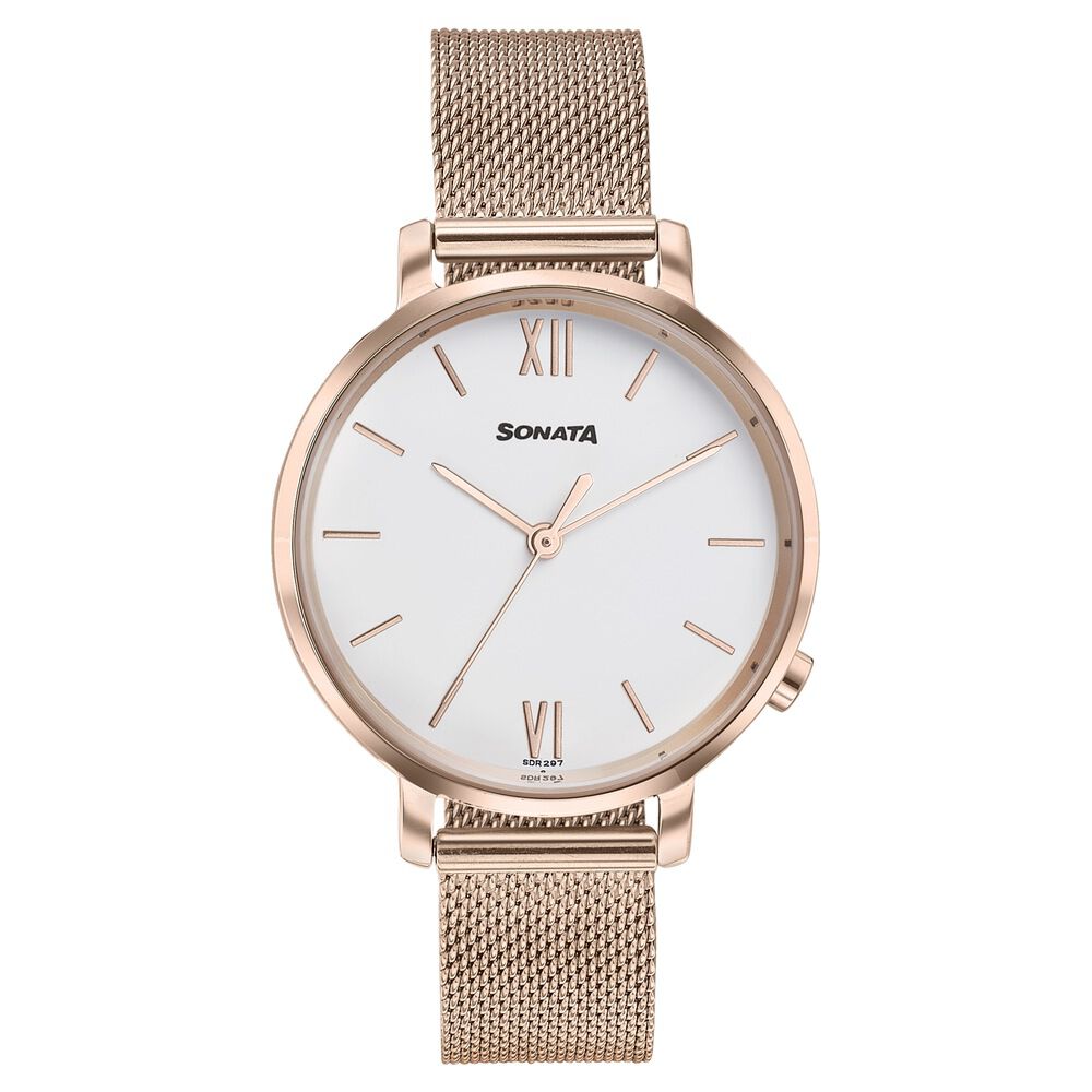 Sonata Elegent Essentials Quartz Analog White Dial Stainless Steel Strap Watch For Women-picture-25