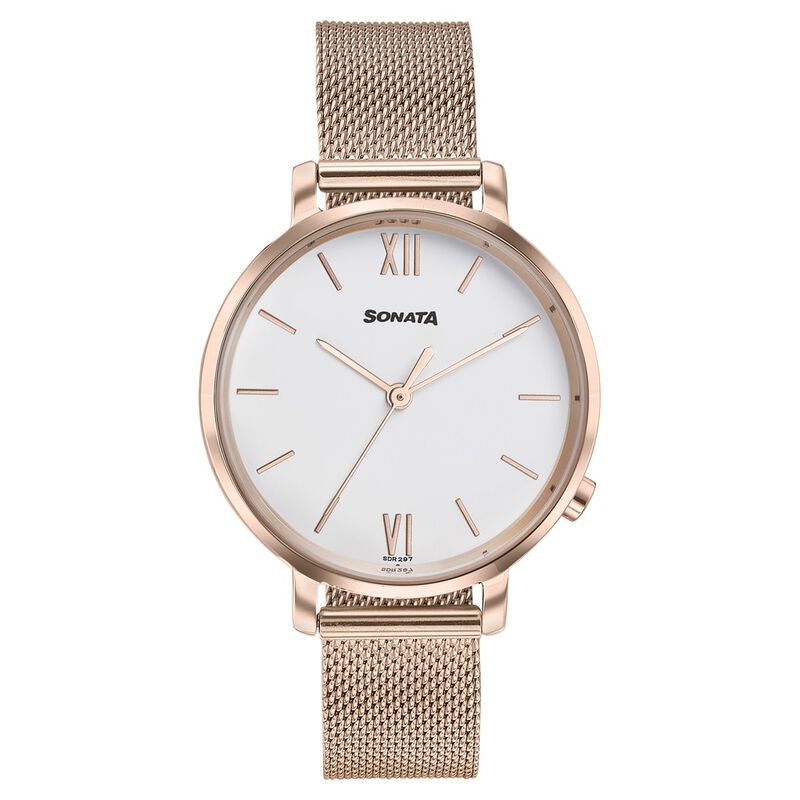 Sonata Elegent Essentials Quartz Analog White Dial Stainless Steel Strap Watch For Women