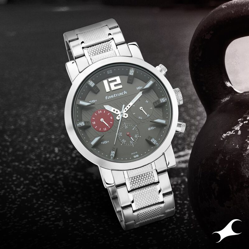 Fastrack Fastfit Quartz Multifunction Grey Dial Stainless Steel Strap Watch for Guys