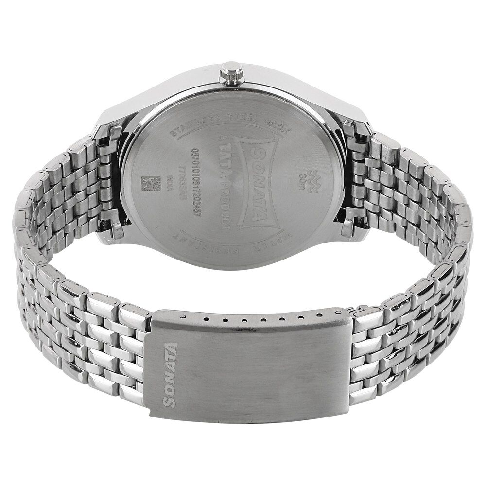 Buy Online Sonata Nxt Quartz Analog Blue Dial Stainless Steel Strap Watch for Men np77063sm06 Titan