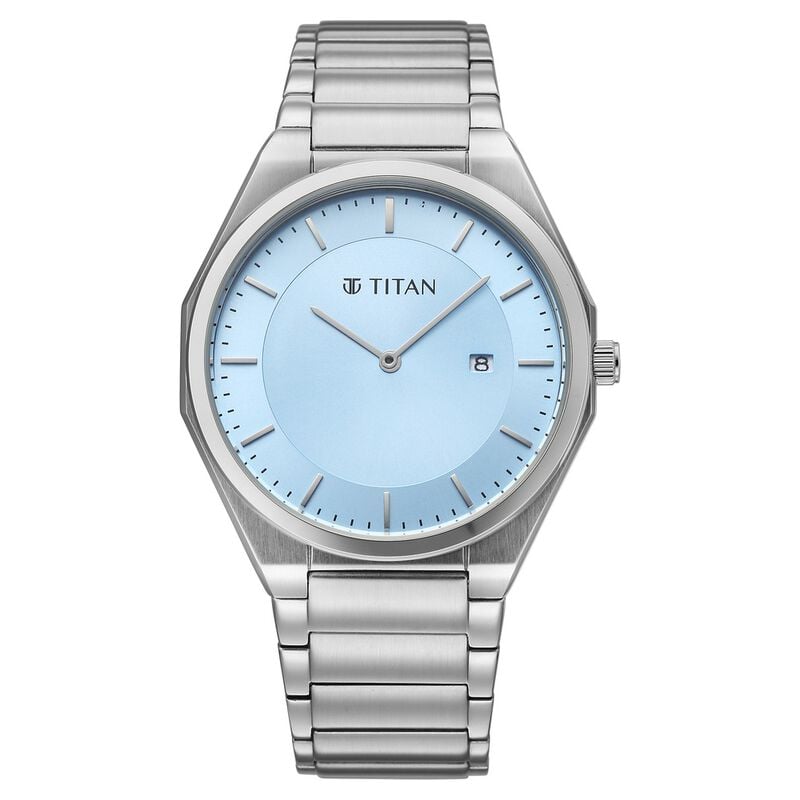 Titan Classique Slim Wear Quartz Analog Blue Dial Silver Stainless Steel Strap Refined Formal Dress Watch For Men