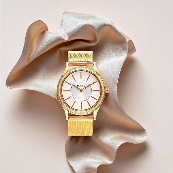Titan Nebula Vintage Samrat 18k Gold Analog Diamond Studded Milanese Strap Watch for Men - image number 6