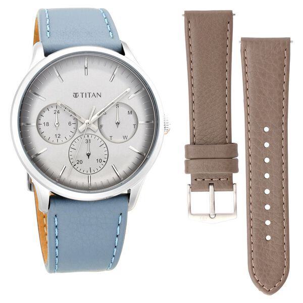 Titan Quartz Multifunction Grey Dial Leather Strap Watch for Men - image number 0