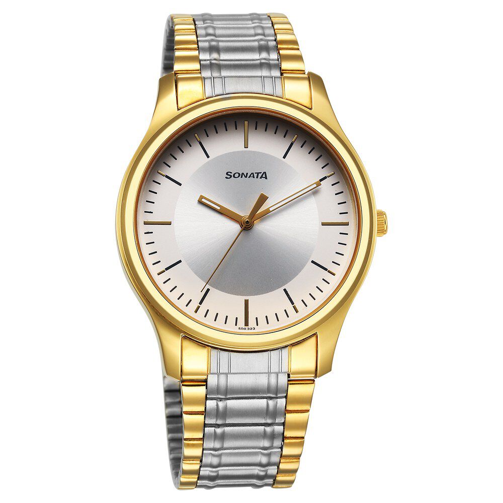 Buy Online Sonata Traditional Essentials Quartz Analog Silver Dial Stainless Steel Strap Watch for Men 77082bm01 Titan