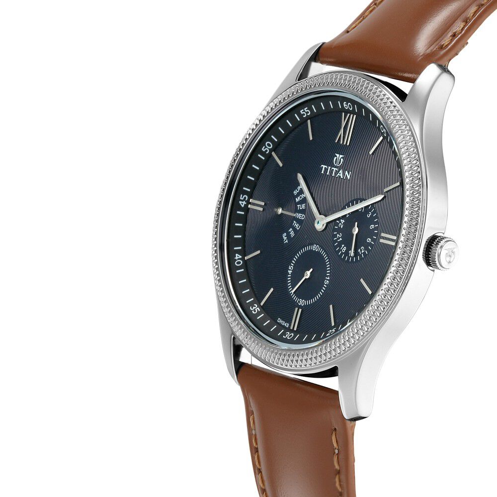 Titan Quartz Multifunction Blue Dial Leather Strap Watch for Men