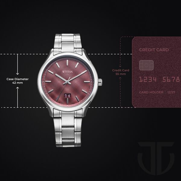 Titan Palette Of Time Quartz Analog with Date Maroon Dial Stainless Steel Strap Watch For Men - image number 2