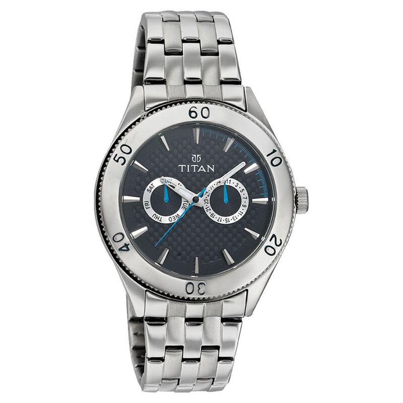 Titan Quartz Multifunction Black Dial Metal Strap Watch for Men