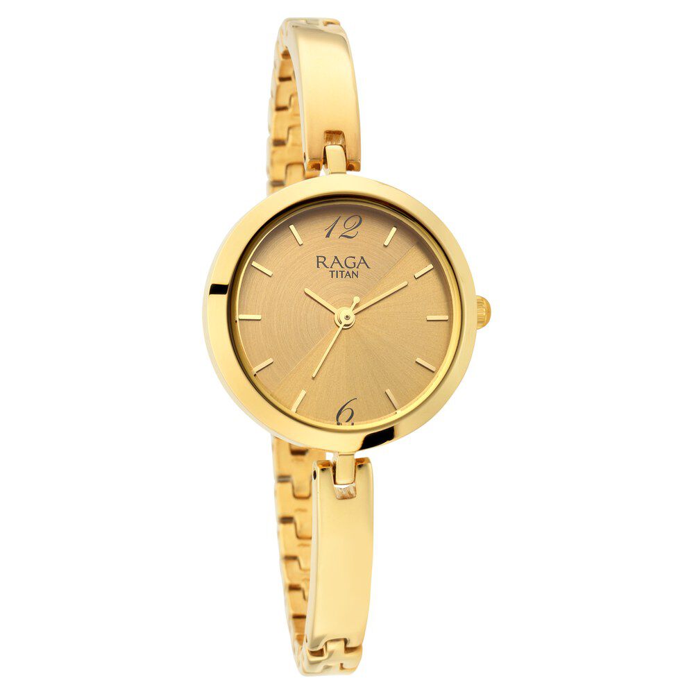 Buy Online Titan Raga Viva Golden Dial Analog Metal Strap Watch for Women nr2606ym06 Titan