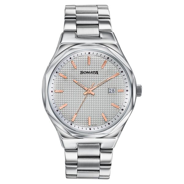 Sonata Jashn Quartz Analog Grey Dial Silver Metal Strap Watch For Men - image number 0
