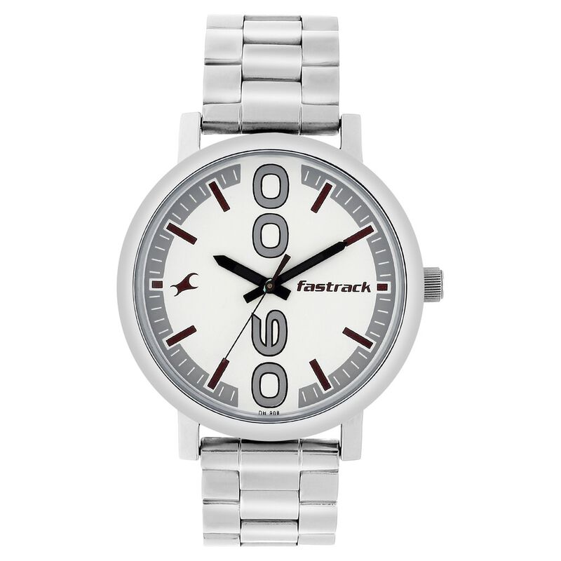 Fastrack Bold Quartz Analog White Dial Stainless Steel Strap Watch for Guys