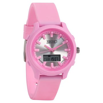 Zoop Ana-Digi Watch with Silver Dial & Pink Strap for Girls Kids, from House of Titan