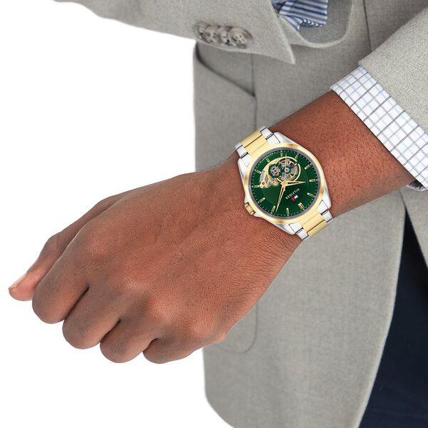 Tommy Hilfiger Automatic Automatic Green Dial Two Toned Stainless Steel Strap Watch For Men - image number 3