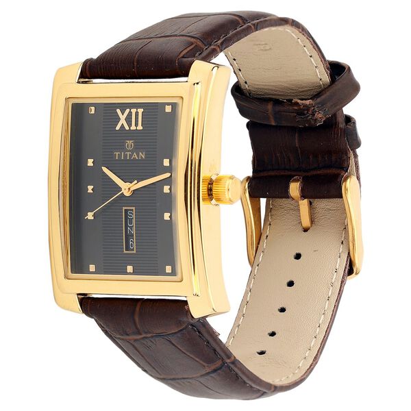 Titan Quartz Analog with Day and Date Black Dial Leather Strap Watch for Men - image number 1