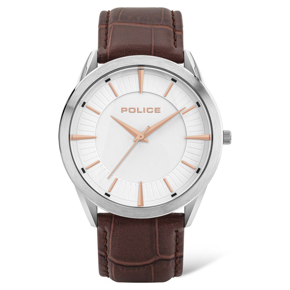 Buy Online Police Quartz Analog Grey Dial Leather Strap Watch for
