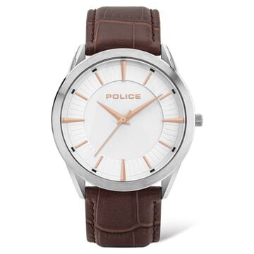 Police Quartz Analog Silver Dial Leather Strap Watch for Men