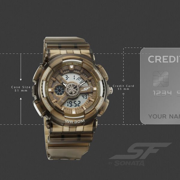 Sonata SF Spectra Quartz Digital Brown Dial Translucent Brown Polyether Strap Watch For Men - image number 3