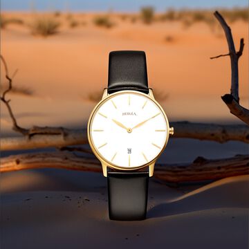 Titan Nebula Lustre 18k Gold Analog Leather Strap Watch for Men