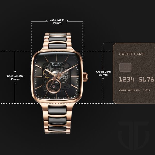 Titan Ceramic Fusion Automatic Square Black Dial Silver Dual-Toned Stainless Steel Bracelet Watch for Men - image number 2