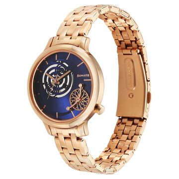 Sonata Unveil Quartz Analog Blue Dial Metal Strap Watch for Women
