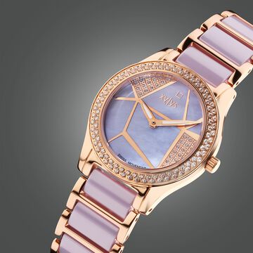 Xylys Swiss Analog Shimmer Swiss Steel & Ceramic Mother of Pearl Lilac Dial Watch for Women