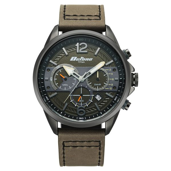 Titan Octane Cred Analog with Green Dial Grey Leather Strap Watch for Men - image number 0