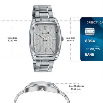 Sonata Ascent White Textured Tonneau Watch for Men