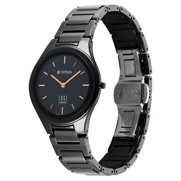 Titan Edge Ceramic Quartz Analog Black Dial Black Ceramic Strap Watch For Women