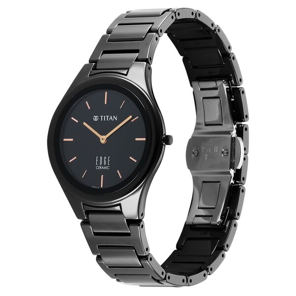 Titan Edge Ceramic Quartz Analog Black Dial Black Ceramic Strap Watch For Women - image number 5