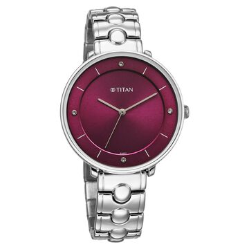 Titan Workwear Quartz Analog Maroon Dial Silver Colour Metal Strap Watch For Women