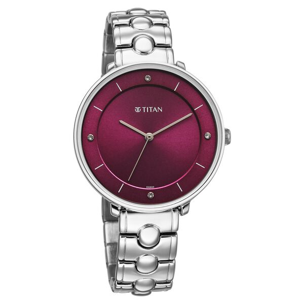Titan Workwear Quartz Analog Maroon Dial Silver Colour Metal Strap Watch For Women - image number 1