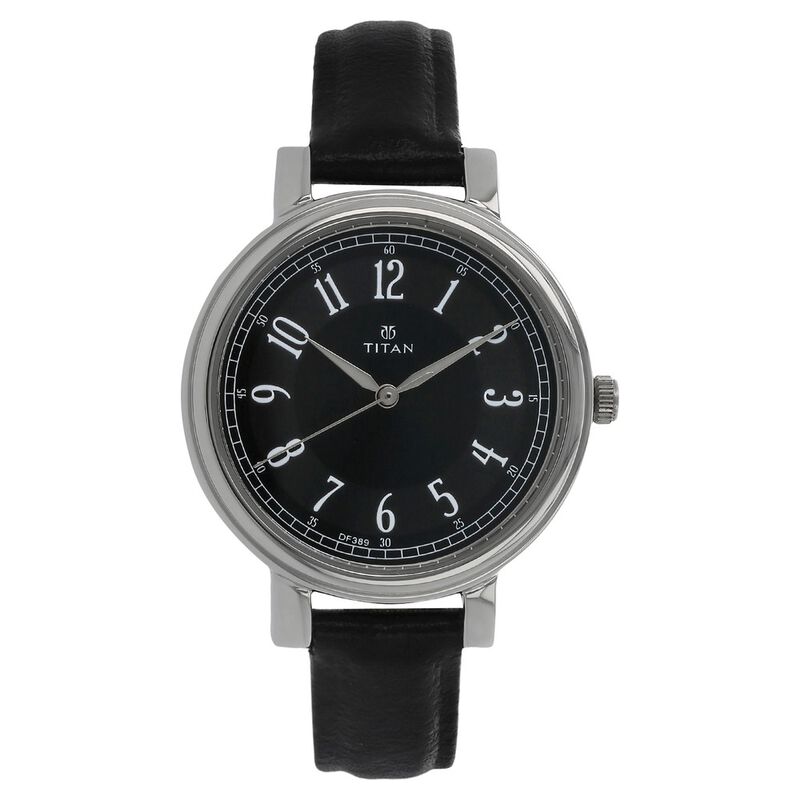 Titan Quartz Analog Black Dial Leather Strap Watch for Women