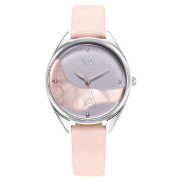 Fastrack Vyb Spotlight Quartz Analog Two Toned Dial Pink Leather Strap Watch For Women