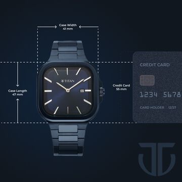 Titan Classique Slim Square Quartz Analog with Date Blue Dial Blue Stainless Steel Strap Watch For Men
