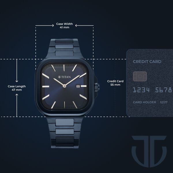 Titan Classique Slim Square Quartz Analog with Date Blue Dial Blue Stainless Steel Strap Watch For Men - image number 2