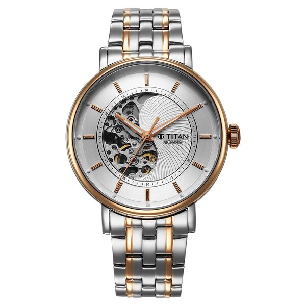 Titan Yin Yang Skeletal Automatic Analog with White Dial Silver and Rose Gold Stainless Steel Strap Watch for Men - image number 1
