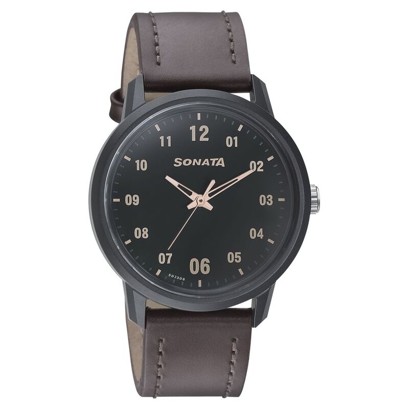 Sonata Quartz Analog Green Dial Leather Strap Watch for Men