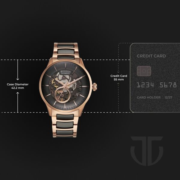 Titan Ceramic Fusion Automatic Black Dial Rose Gold Dual-Toned Stainless Steel Bracelet Watch for Men - image number 2