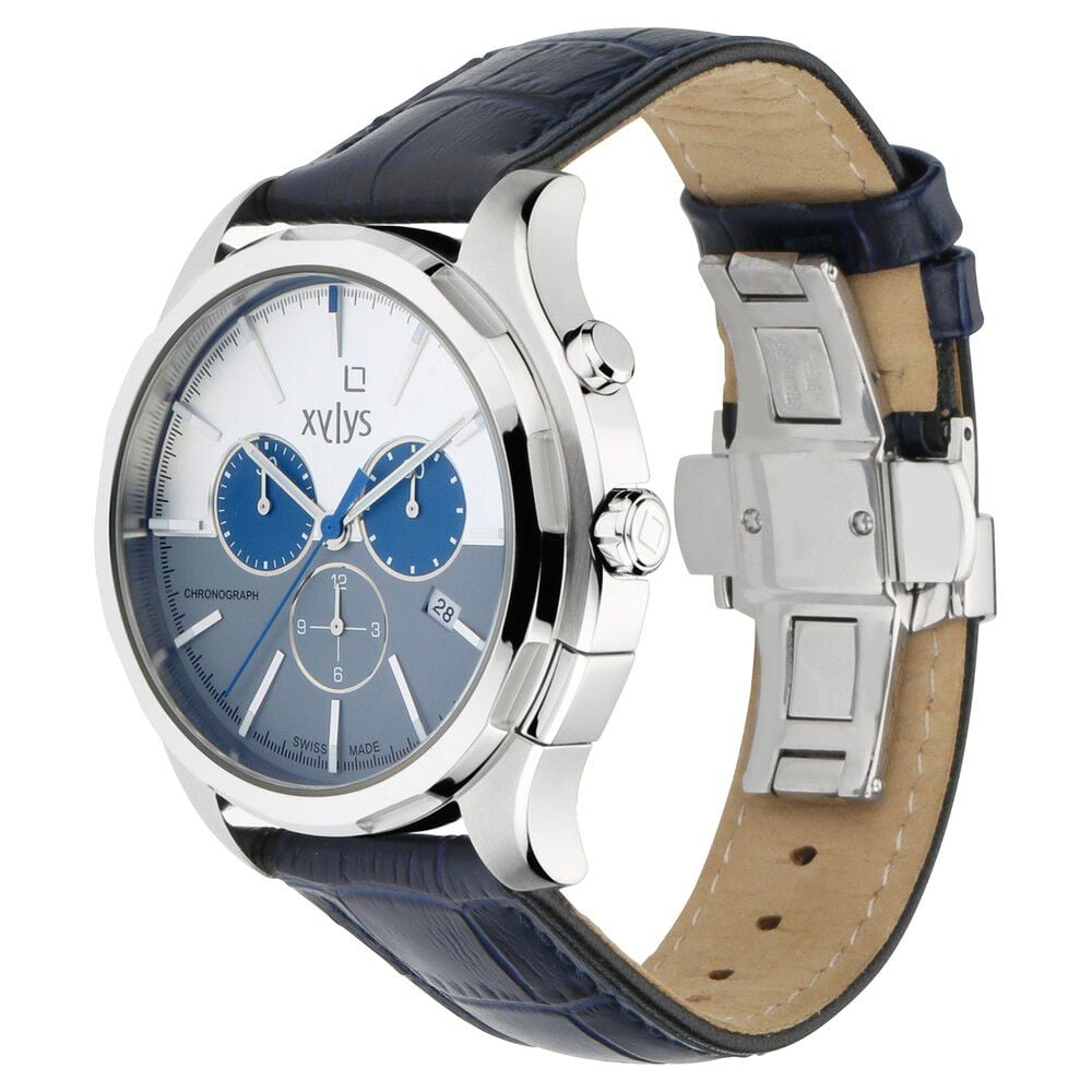 miya① Buy Online Xylys Swiss Chronograph Blue Leather Strap and Bicolour