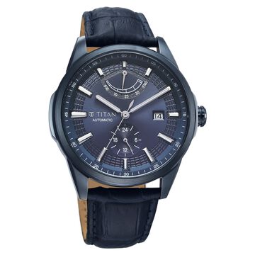 Titan Aion Concealed Automatic Analog with Power Reserve Indicator and Blue Dial Blue Leather Strap Watch for Men