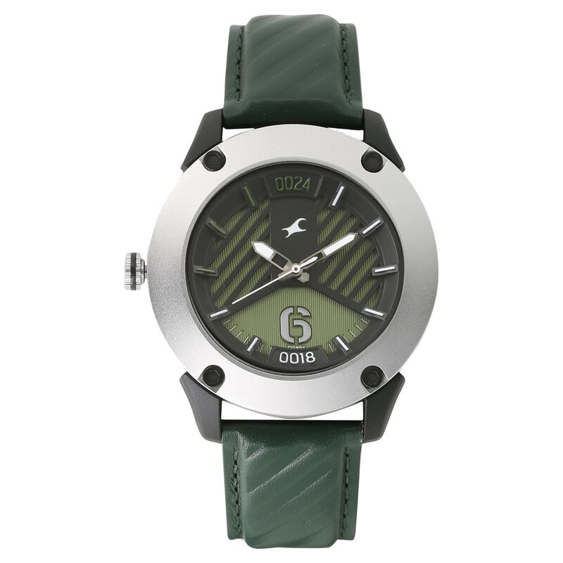 Fastrack Loopholes Quartz Analog Green Dial Leather Strap Watch for Guys