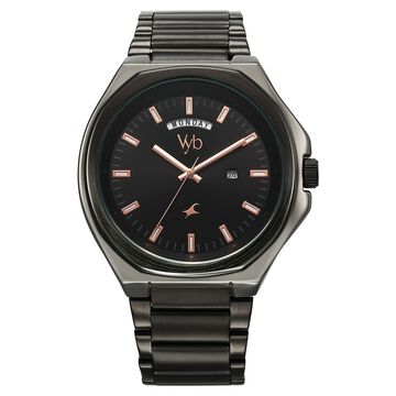 Vyb Orion By Fastrack Quartz Analog Black Dial Metal Strap Watch For Guys
